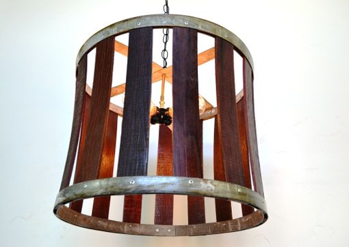 Custom Made Wine Barrel Chandelier - Drum - Made From Retired California Wine Barrels