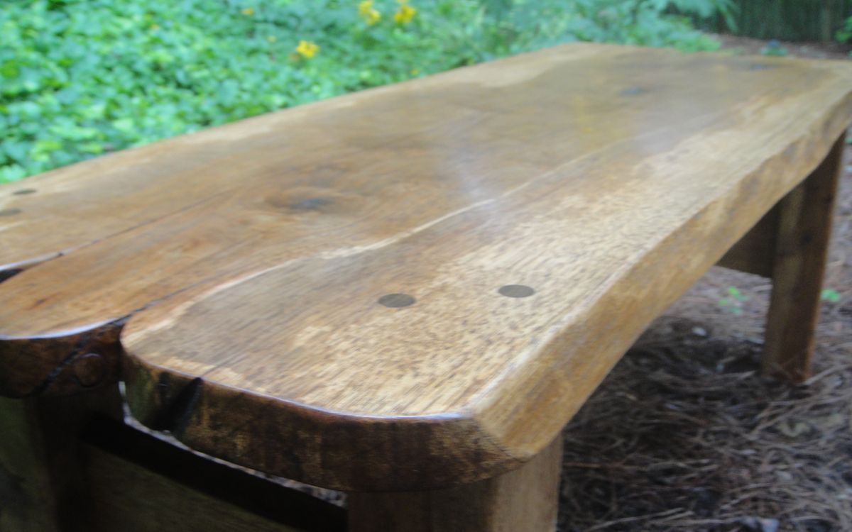 Buy Hand Made Table Or Bench In Solid Pecan With Live Edges And Hand