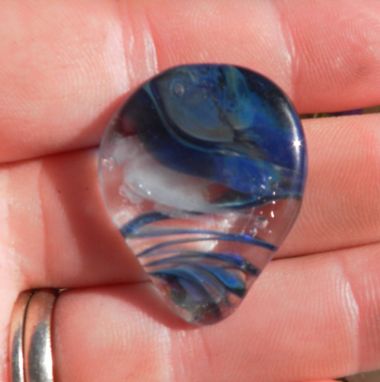 Custom Made Hand-Blown Glass Guitar Pick In Blue Swirls