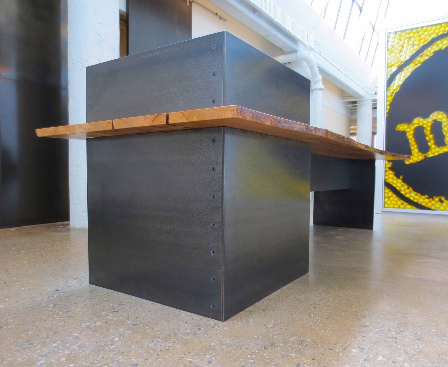 Hand Made Metal Modern Plate Steel Reception Desk Hand Made Metal Modern Plate Steel Reception Desk With Maple Live Edge Slab Top By Andrew Stan Design Custommade Com