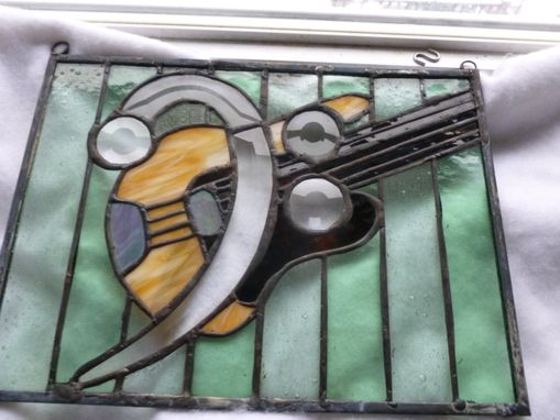 Custom Made Beveled Fender Bass And F Clef Stained Glass Panel