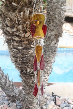 Custom Made Fused Glass Wind Chime With Amber Owl Design