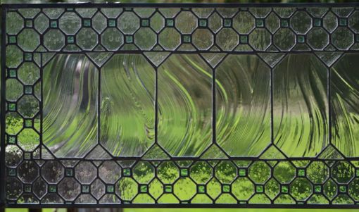 Custom Made Custom Stained Glass Transom In Clear Glass, Honeycomb Comb Design With Aqua Accent