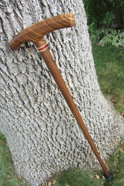 Custom Made Walking Cane - Zebrawood - Walnut - Accent Ash And Bloodwood 37