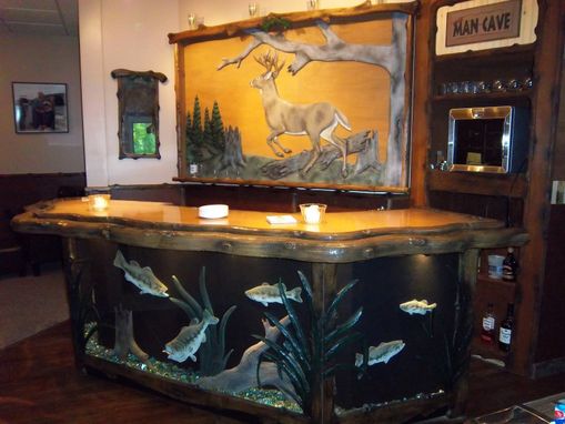 Custom Made Carved Bass Bar With Whitetail Back Bar