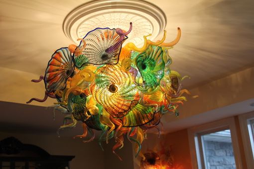 Custom Made 'Platter Style' Art Glass Chandeliers | Custom Blown Glass Lighting - Sconces