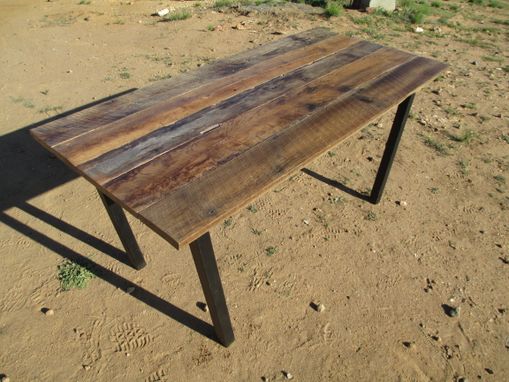 Custom Made Rustic Oak And Blackened Steel Dining Table