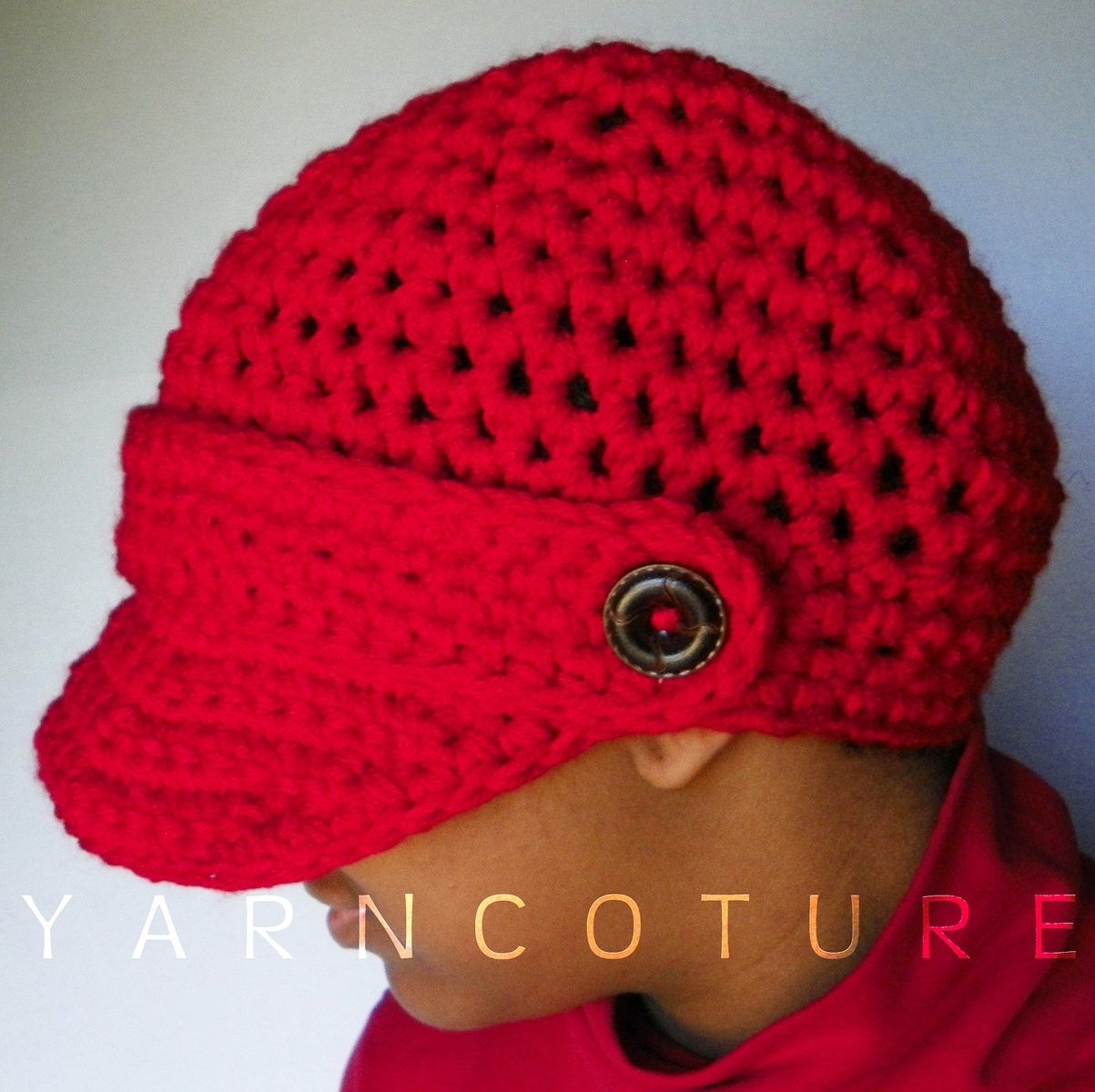 Newsboy cap-crochet cap-brimmed hat-wood button cap-handmade