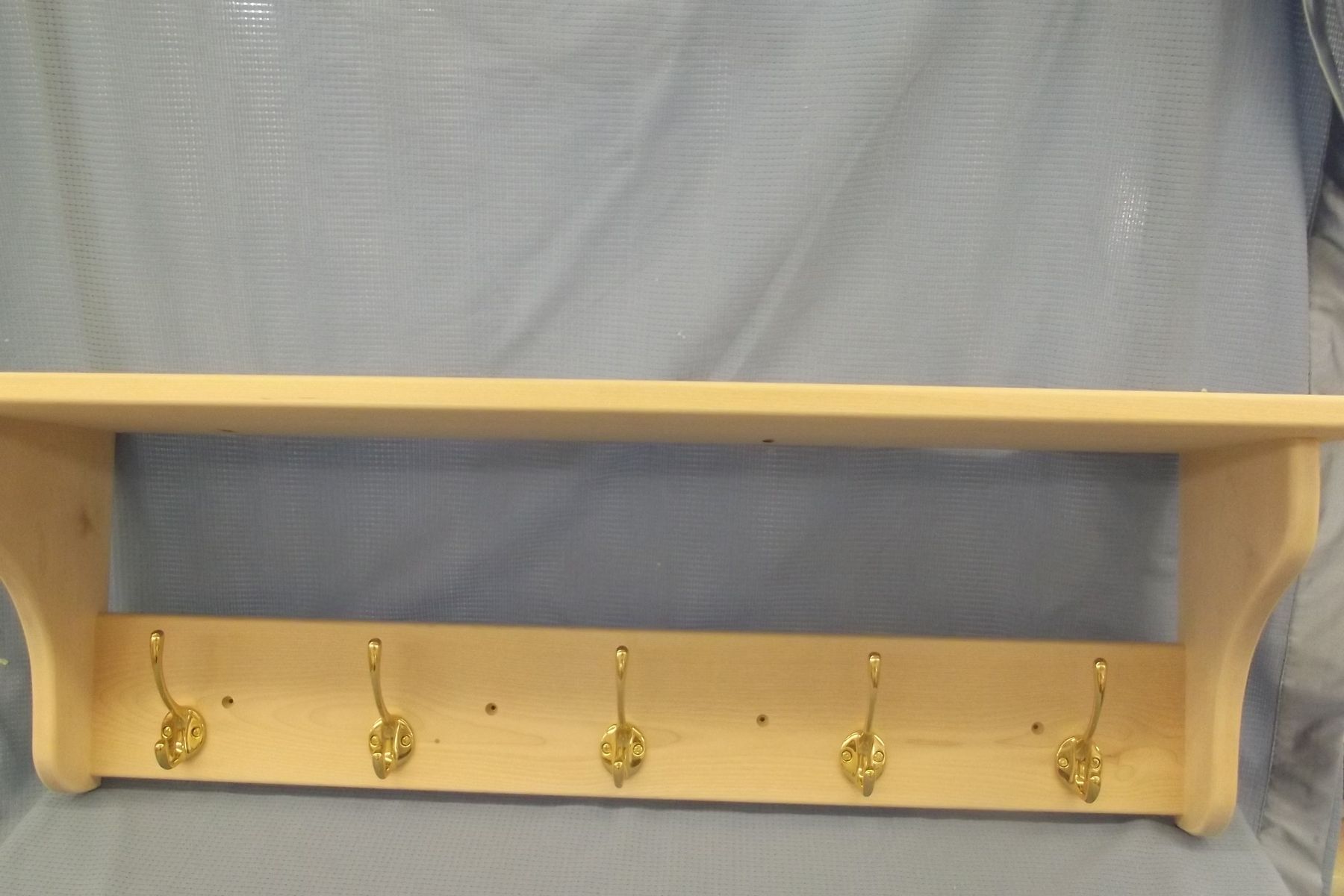 Hand Crafted Shelf-Coat Rack Combination W/ Brass Hooks by Ziegler