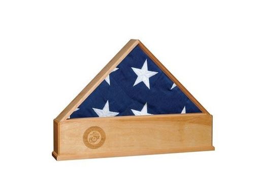 Custom Made Oak Us Flag Display Case With Engraved Marine Corps Emblem