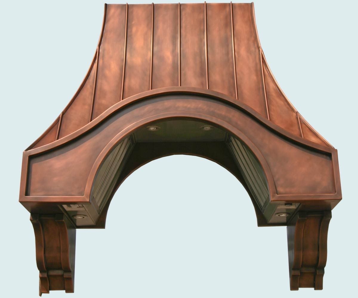 Hand Crafted Copper Range Hood With Corbels & Angled Filters by
