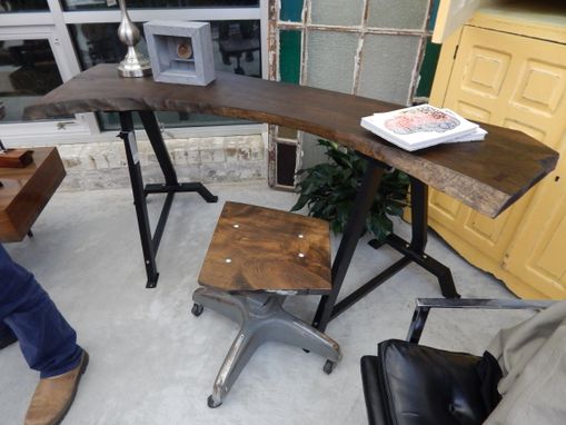 Custom Made Live Edge Hickory Wood Industrial Steel Desk