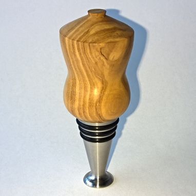 Custom Made Wine Bottle Stopper. Olive Wood And Solid Stainless Steel