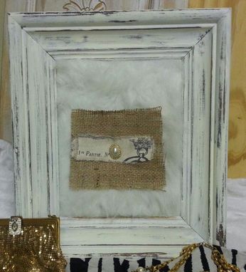 Custom Made Large Chunky Distressed Wood Frame With Fur, Vintage Earring,Burlap