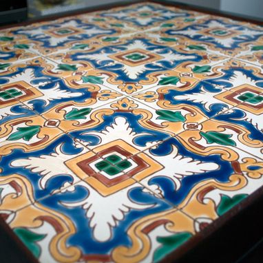 Custom Made Spanish Artist Tile Table With Broad Icon Antique Base