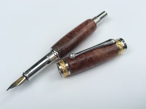 Custom Made 22kt. Gold And Rhodium Majestic Fountain Pen With Redwood Lace Burl