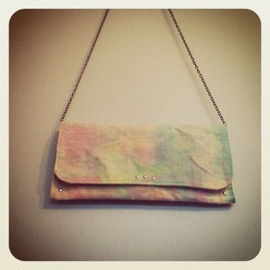 Custom Made Organic Linen Crossbody Hand Painted Watercolor /Hand Beeswaxed /Antique Nickel Chain