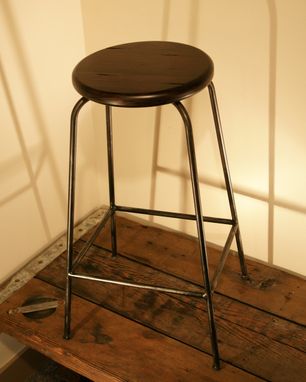 Custom Made Iron Bar Stool With Reclaimed Look Wooden Seat // (Min. Shipping $450+)