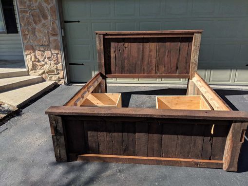 Custom Made Reclaimed Barn Wood Bed, With Drawers And