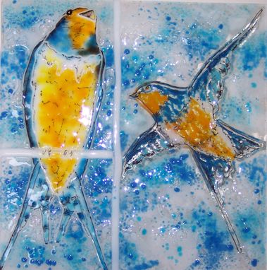 Custom Made Blue Swallows - Glass Fusing Artwork