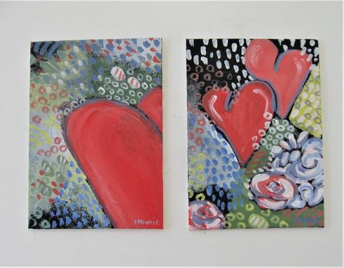 Custom Made Red Heart Original Acrylic Art Canvas, 5" X 7", Whimsical Heart Painting
