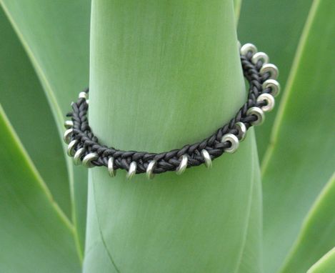Custom Made Bracelet / Anklet / Men's Bracelet:  Braided Black Leather Cord With Silver Beads