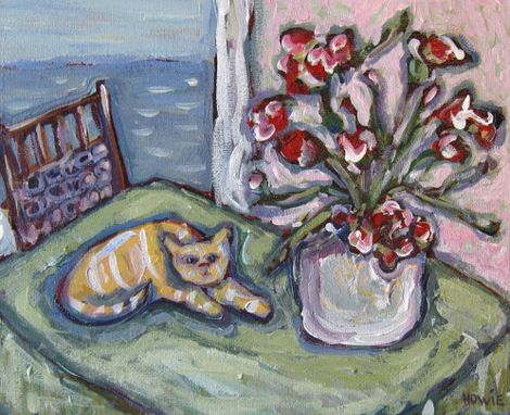 Custom Made Cat Still Life Original Acrylic Painting On Canvas