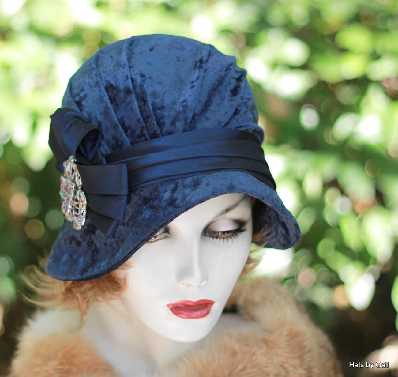 Buy Custom Royal Blue Panne Velvet 1920s Cloche Hat, made to order from ...