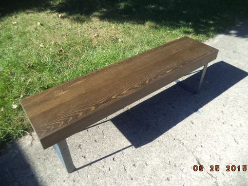 Custom Made 4' Wooden Bench With Steel Legs In A Farmhouse Style