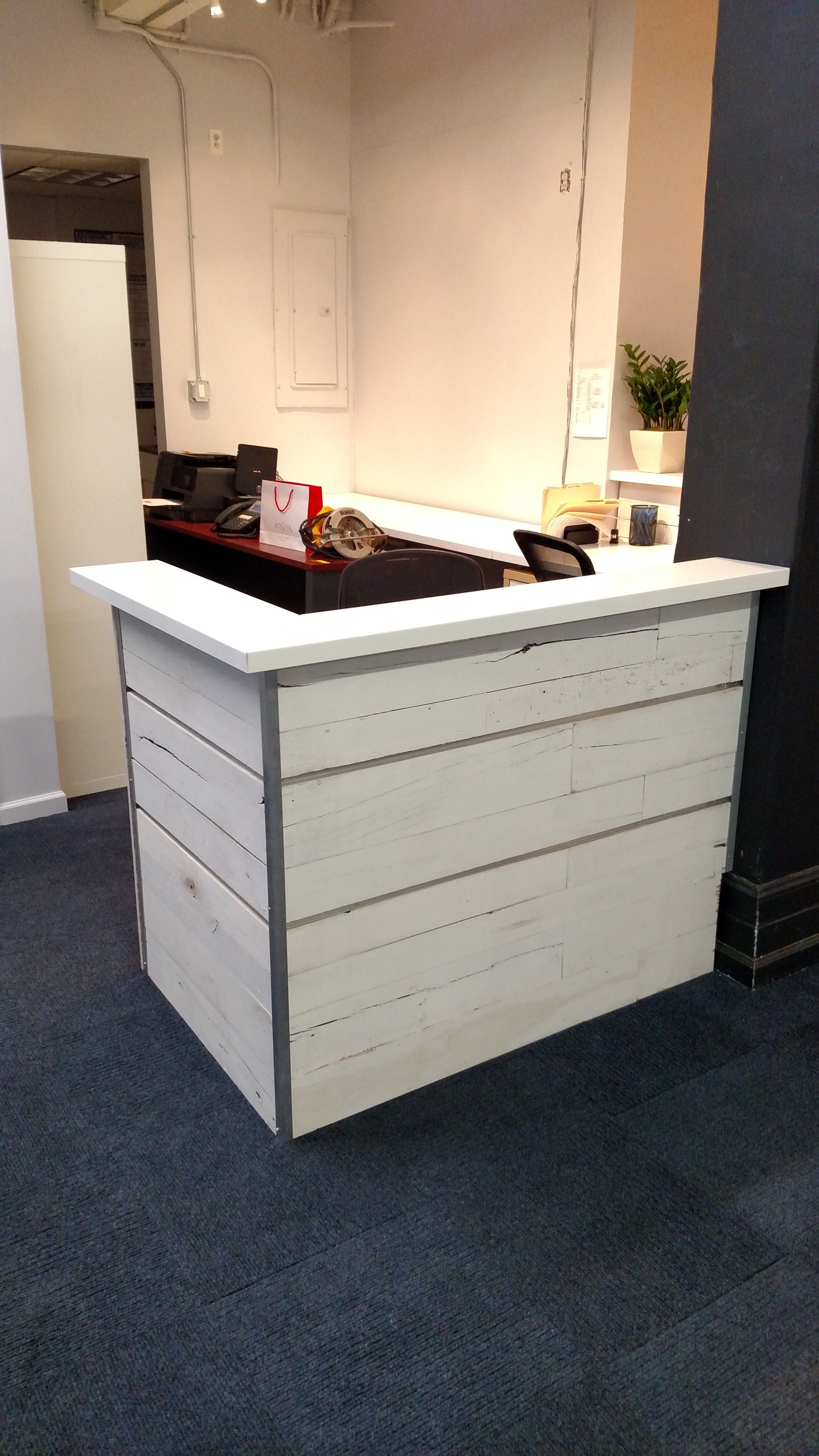 Hand Crafted White Washed Reclaimed Wood And Steel Reception Desk By Redwell 4722