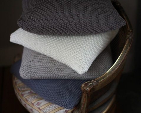 Custom Made Handmade Chunky Crochet Knit Pillow With Wood Buttons- Dark Grey