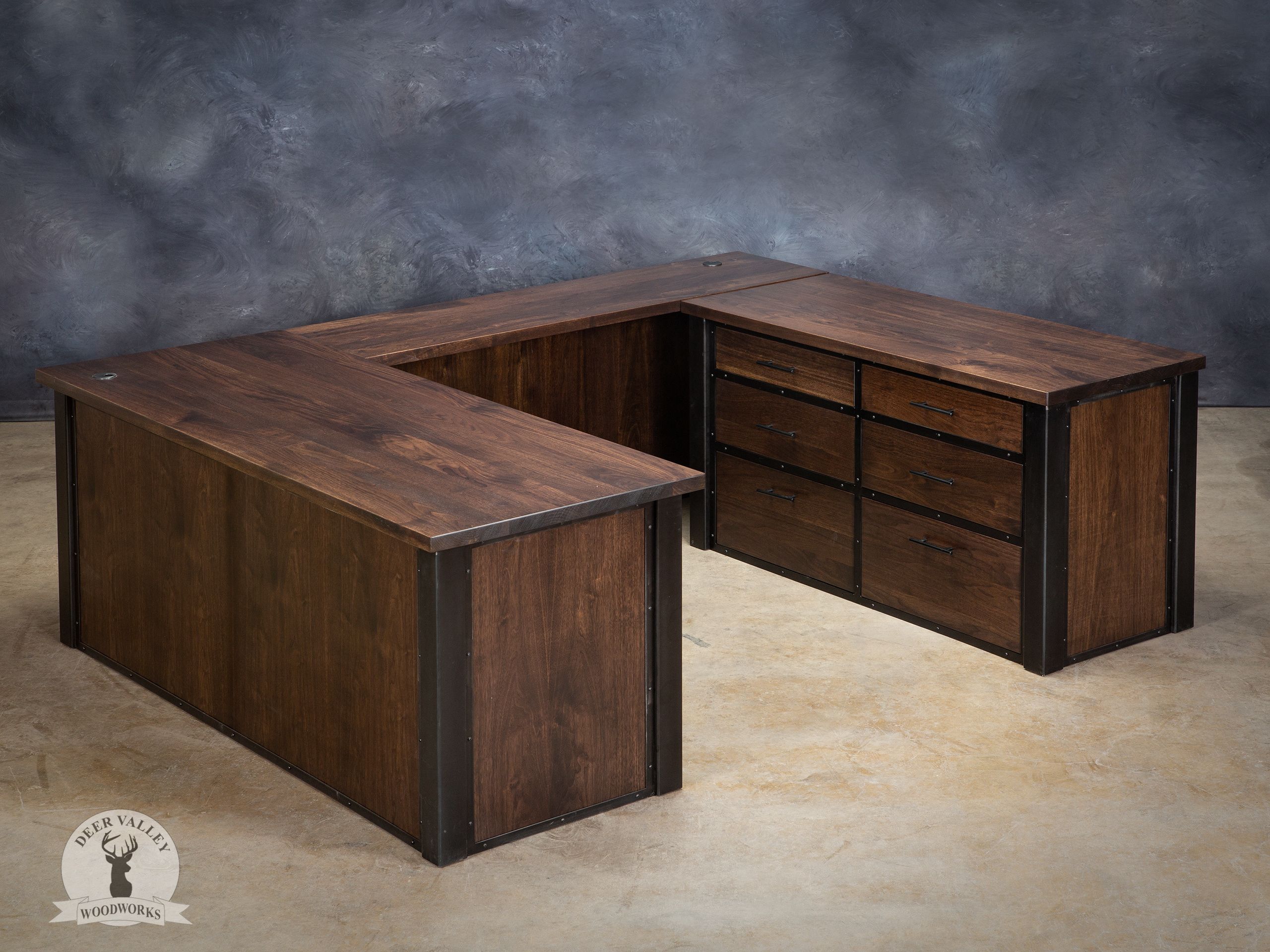 Buy Hand Made Walnut UShaped Desk, Modern Office Desk, Custom Hardwood