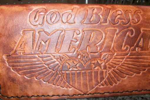 Custom Made Custom Leather Checkbook Cover With God Bless America Design