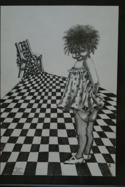 Custom Made Little Trouble Black & White Ink Surreal Graphic