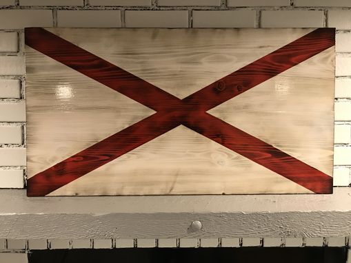 Custom Made Rustic Charred Alabama State Flag, Wooden Alabama State Flag Rustic Decor