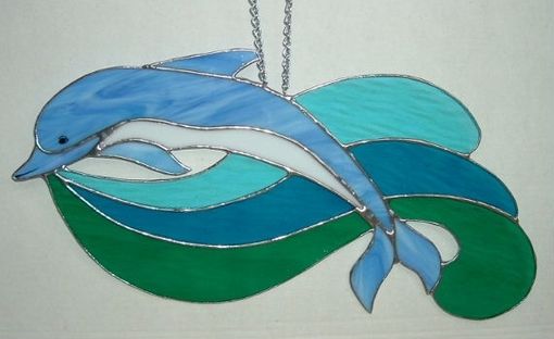 Custom Made Dolphin Over Waves Stained Glass Suncatcher