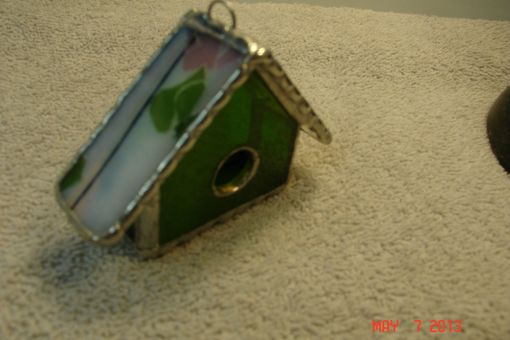 Custom Made Empty Nest Bird House Ornament In Bright Green With Pink, Green And White Roo