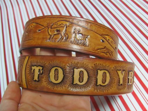Custom Made Hand Carved Belt With Wilderness Scene And A Vw Bus