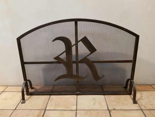 Custom Made Brow Arch Fireplace Screen With Initial And Mesh