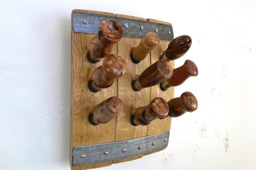 Custom Made Wall Mounted Bottle Stopper Display - Nine Lives - Made From Retired California Wine Barrels