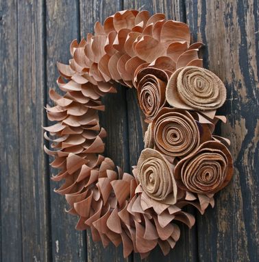 Custom Made Wood Veneer And Leather Wreath