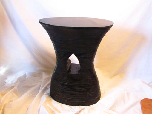 Custom Made Lovely Carved Wood End Table Stack Laminated Ebony Ebonized Polished