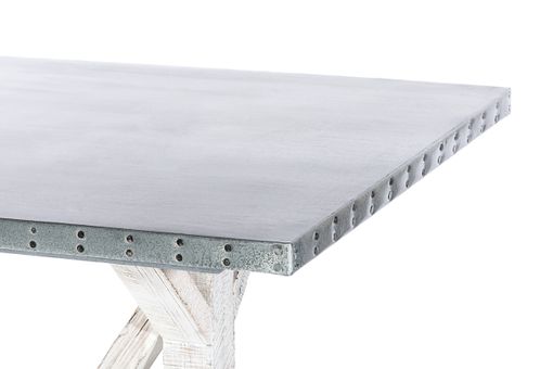 Custom Made Zinc Table  Zinc Dining Table - French Trestle Zinc Top Table - White Washed