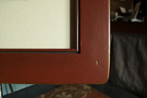Custom Made Pine Picture Frame, Painted Barn Red And Distressed