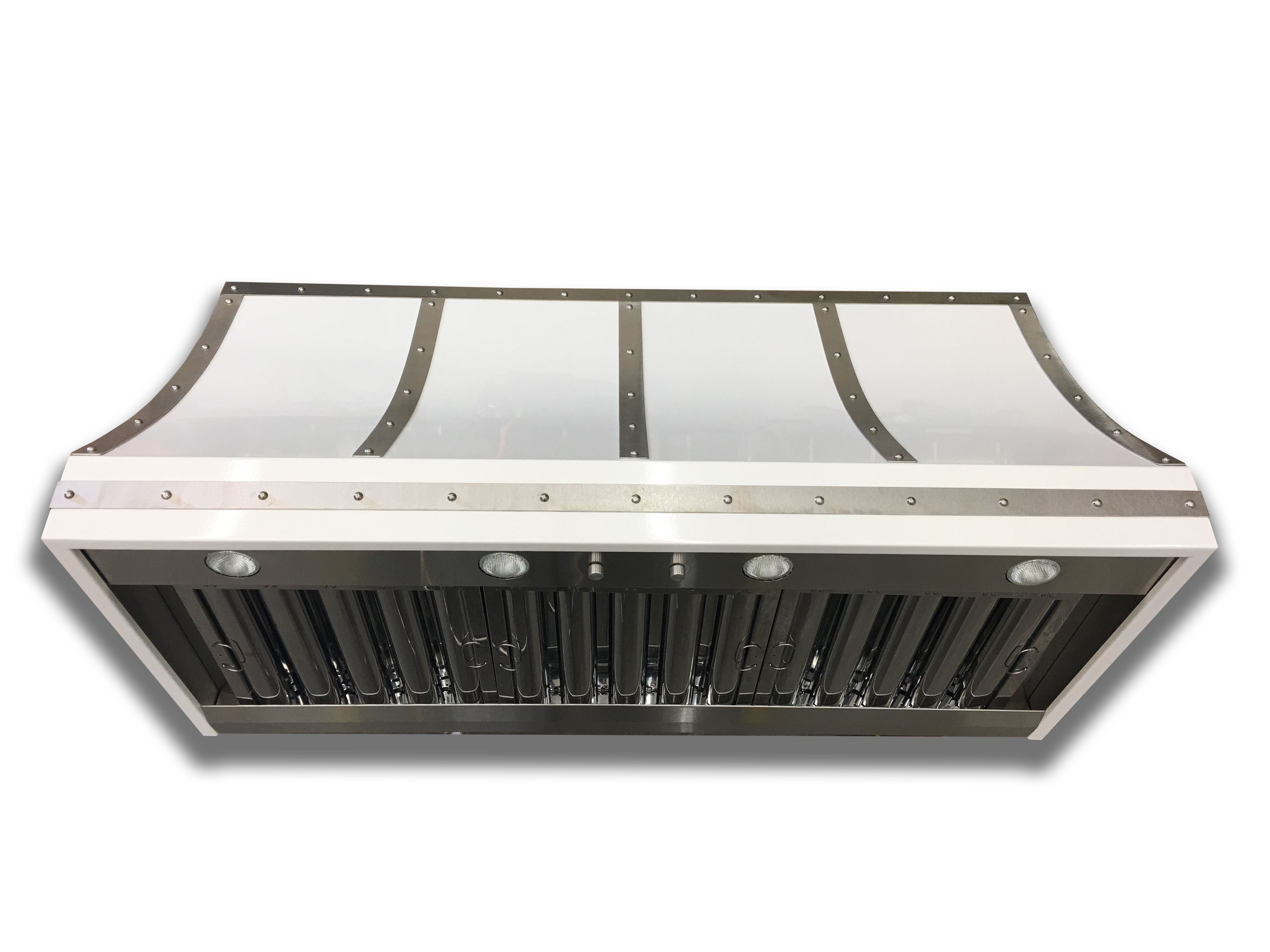 Buy Handmade 69 Powder Coated White Steel Range Hood With Brushed Straps And Stainless Rivets