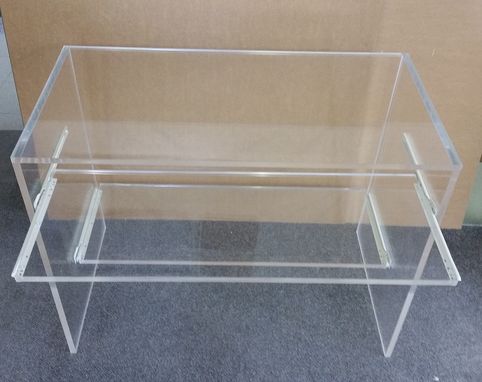 Custom Made Acrylic Desk, Straight Edge, Slab Leg With Pull Out Shelves - Made To Order, Custom Sizes Welcome