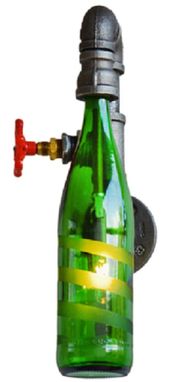 Custom Made Wall Sconce Green Swirl Bottle