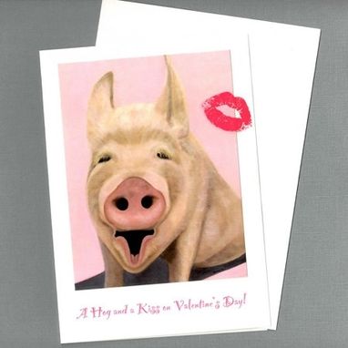 Custom Made Funny Valentine Card - A Hog And A Kiss Pig Valentine Card - Animal Valentine Card