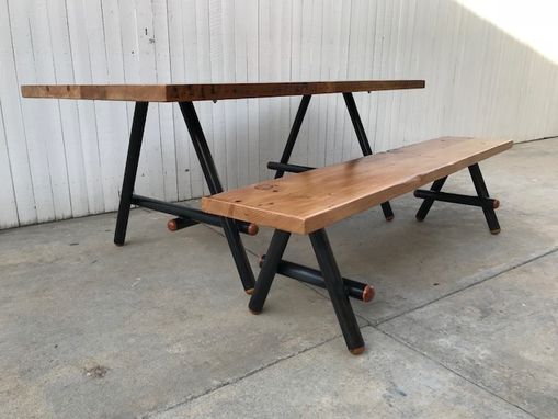 Custom Made Dining Set, Metal And Reclaimed Wood