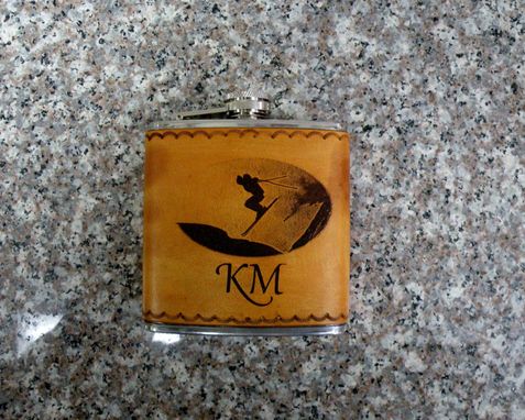 Custom Made Leather Wrapped And Engraved Hip Flask